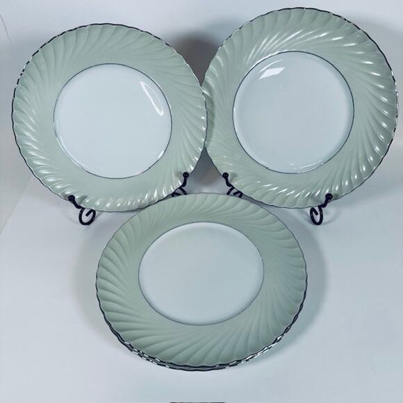 Royal Tettau South Wind Grey Green 4 Salad Plate Gray/Green Border Swirled VTG - Picture 9 of 11